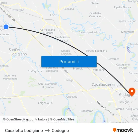 Casaletto Lodigiano to Codogno map