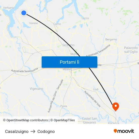 Casalzuigno to Codogno map