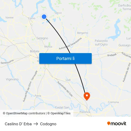 Caslino D' Erba to Codogno map