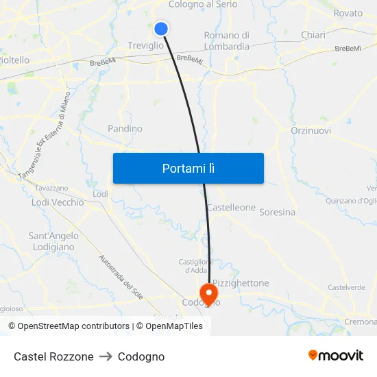 Castel Rozzone to Codogno map