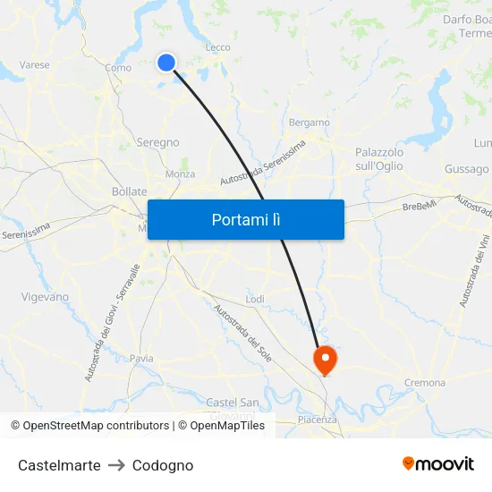 Castelmarte to Codogno map