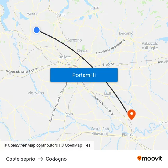 Castelseprio to Codogno map