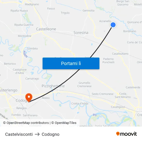 Castelvisconti to Codogno map