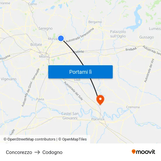 Concorezzo to Codogno map
