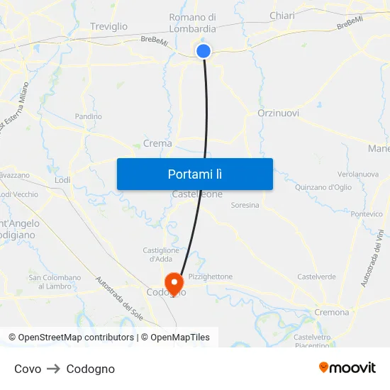 Covo to Codogno map