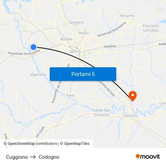Cuggiono to Codogno map