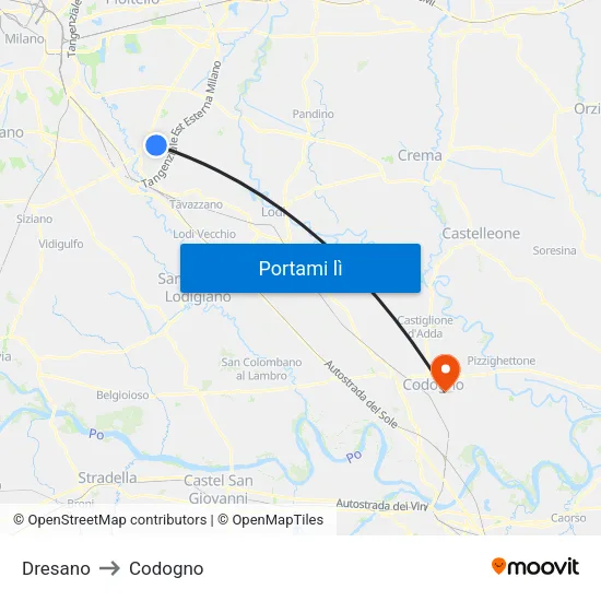 Dresano to Codogno map