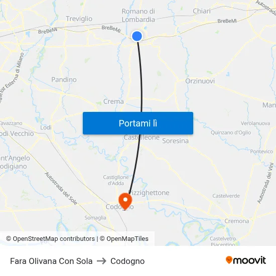Fara Olivana Con Sola to Codogno map