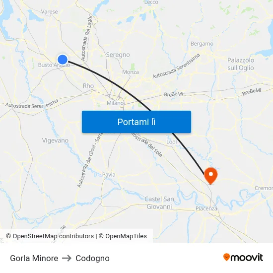 Gorla Minore to Codogno map