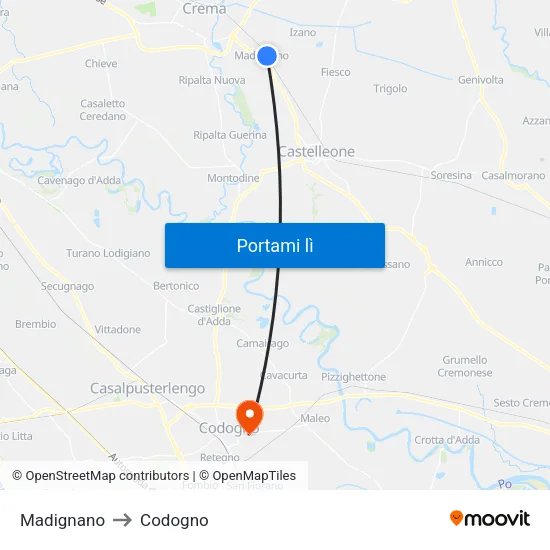 Madignano to Codogno map