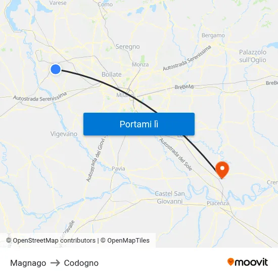 Magnago to Codogno map
