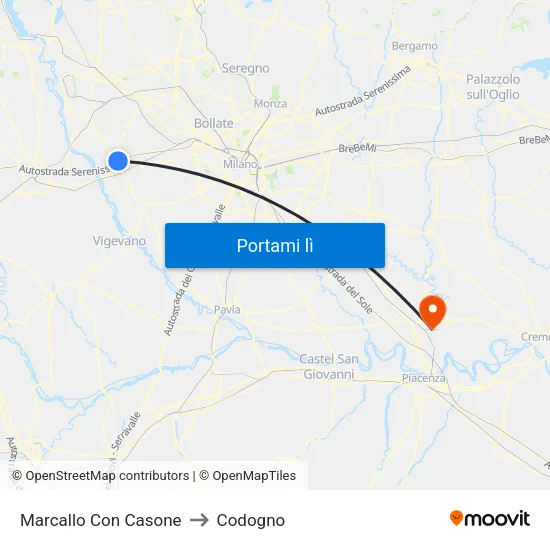 Marcallo Con Casone to Codogno map