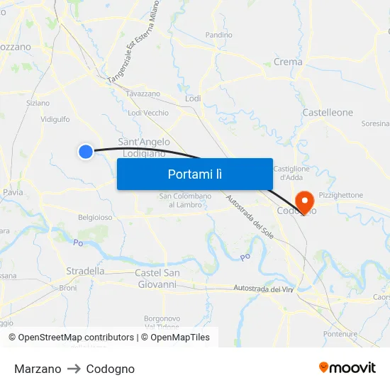 Marzano to Codogno map