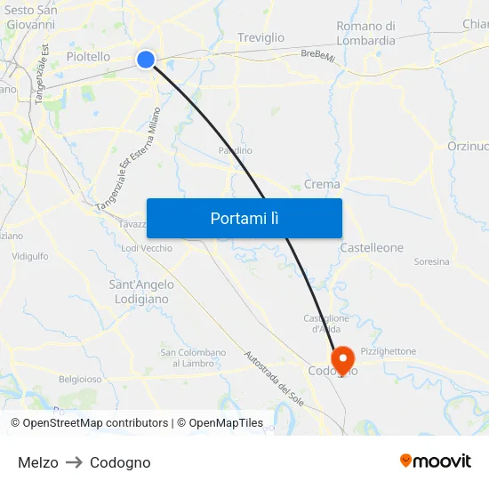 Melzo to Codogno map