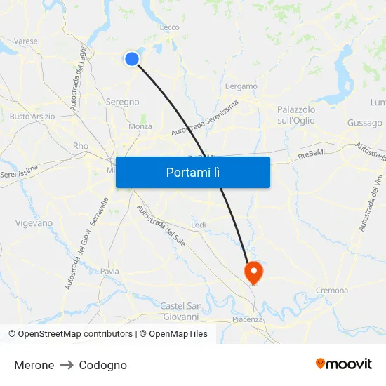 Merone to Codogno map