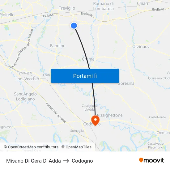 Misano Di Gera D' Adda to Codogno map