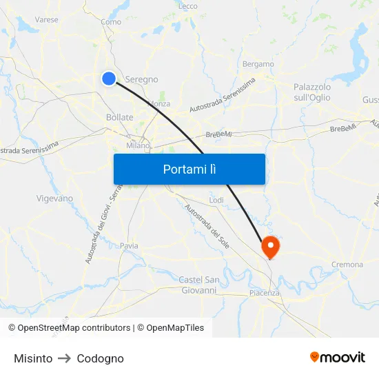 Misinto to Codogno map