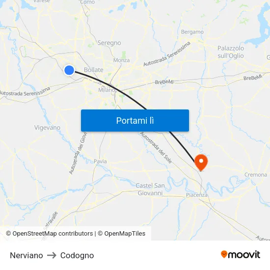 Nerviano to Codogno map