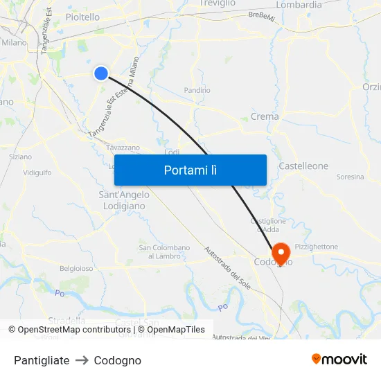Pantigliate to Codogno map
