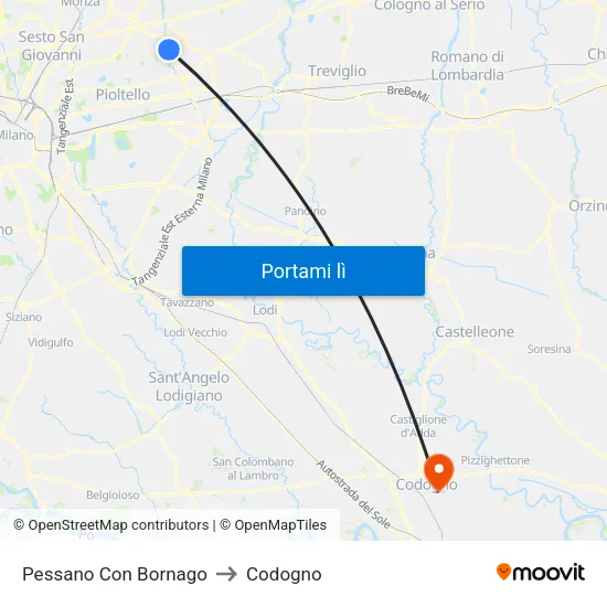 Pessano Con Bornago to Codogno map