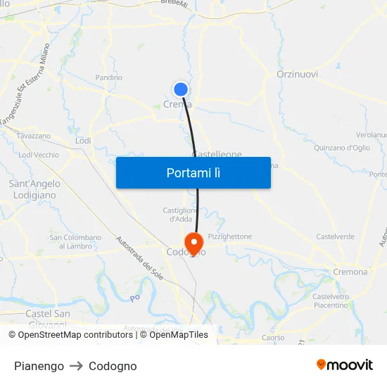 Pianengo to Codogno map
