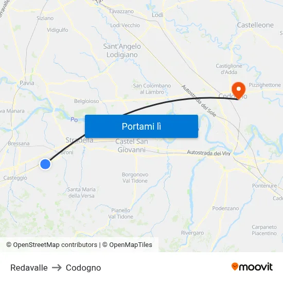 Redavalle to Codogno map