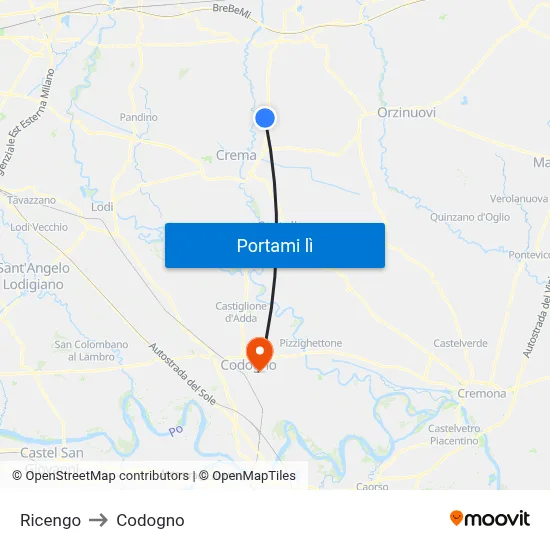 Ricengo to Codogno map