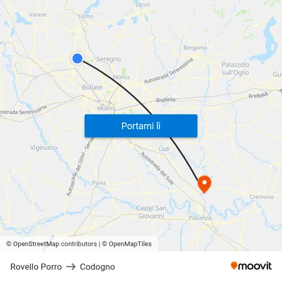 Rovello Porro to Codogno map