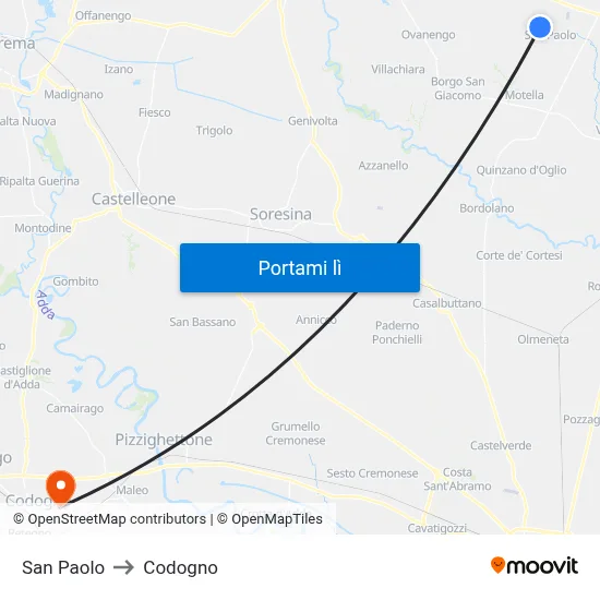 San Paolo to Codogno map