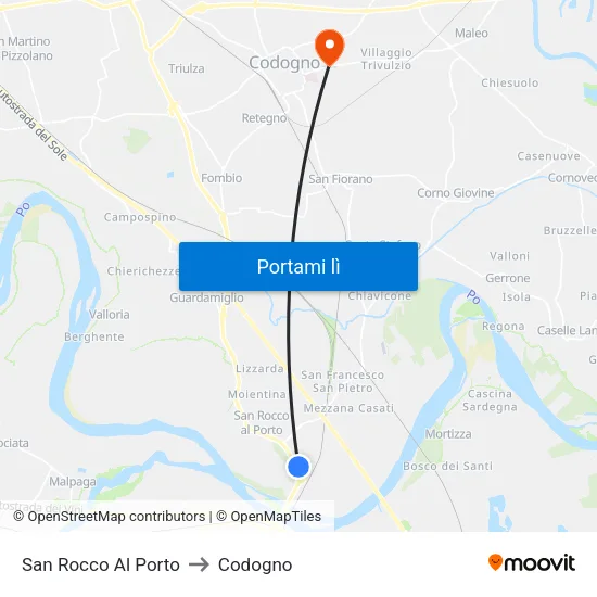 San Rocco Al Porto to Codogno map