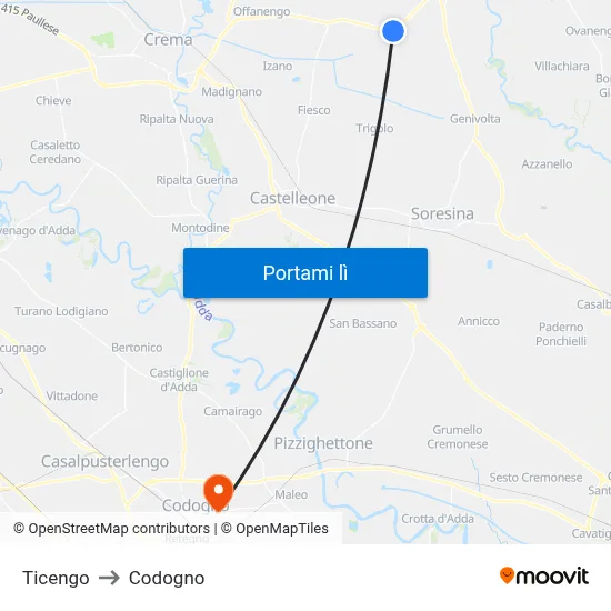 Ticengo to Codogno map