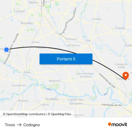 Trovo to Codogno map