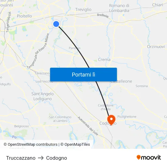 Truccazzano to Codogno map