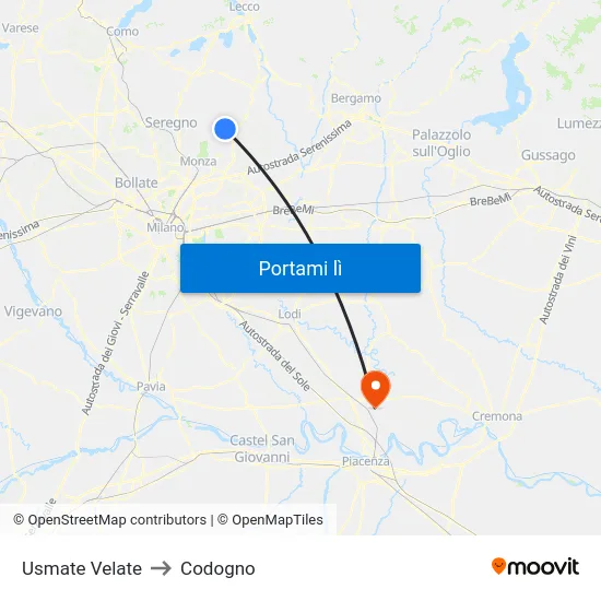 Usmate Velate to Codogno map