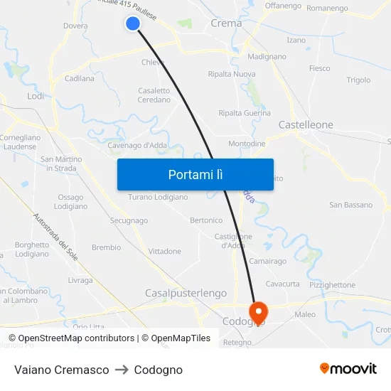 Vaiano Cremasco to Codogno map