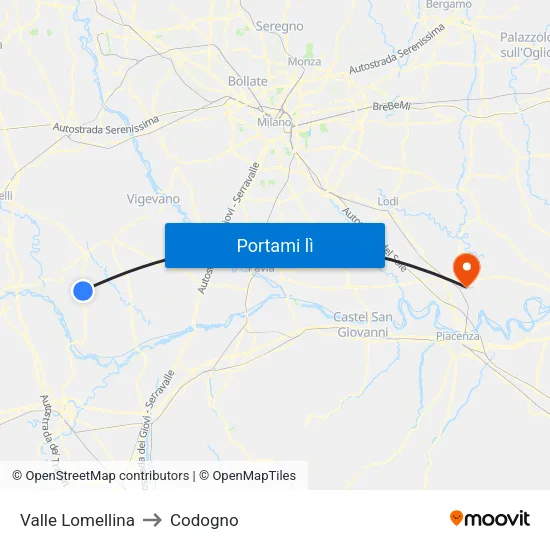 Valle Lomellina to Codogno map