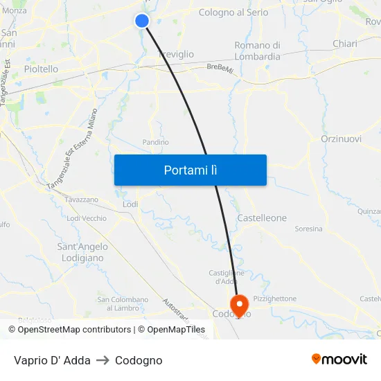 Vaprio D' Adda to Codogno map