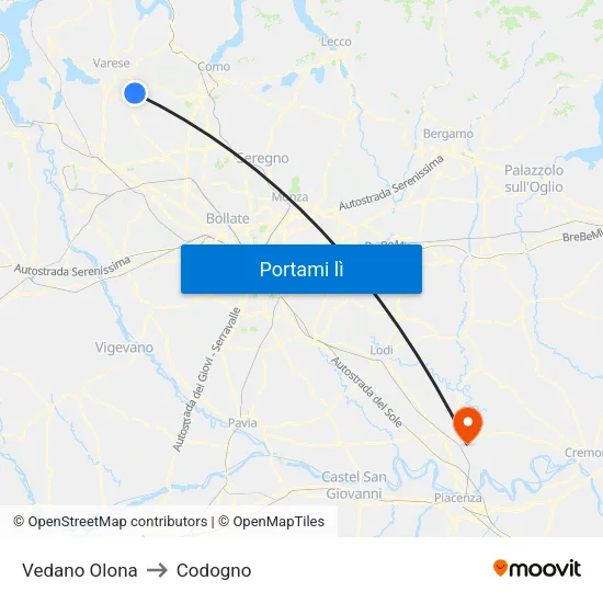 Vedano Olona to Codogno map