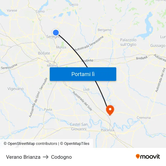 Verano Brianza to Codogno map