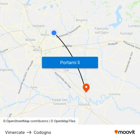 Vimercate to Codogno map