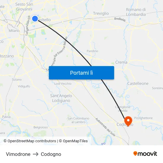 Vimodrone to Codogno map