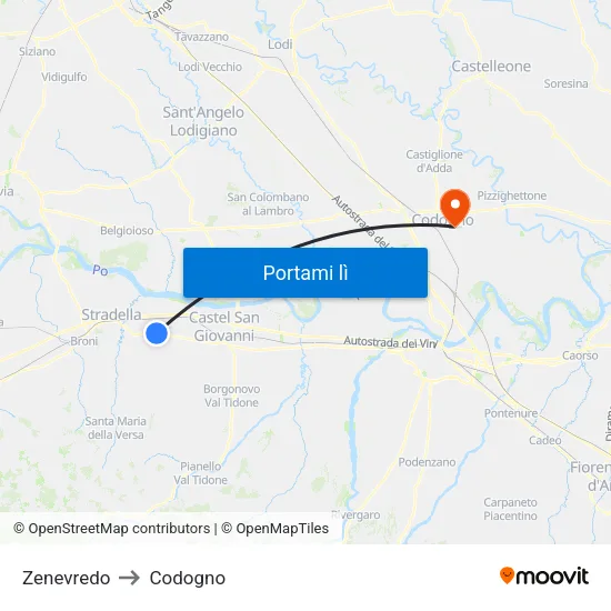 Zenevredo to Codogno map