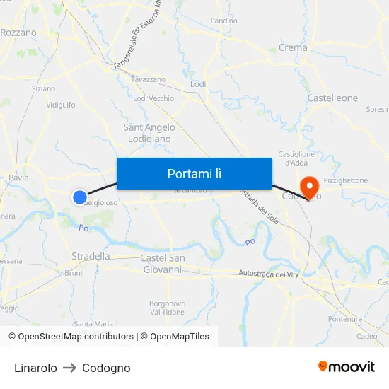 Linarolo to Codogno map