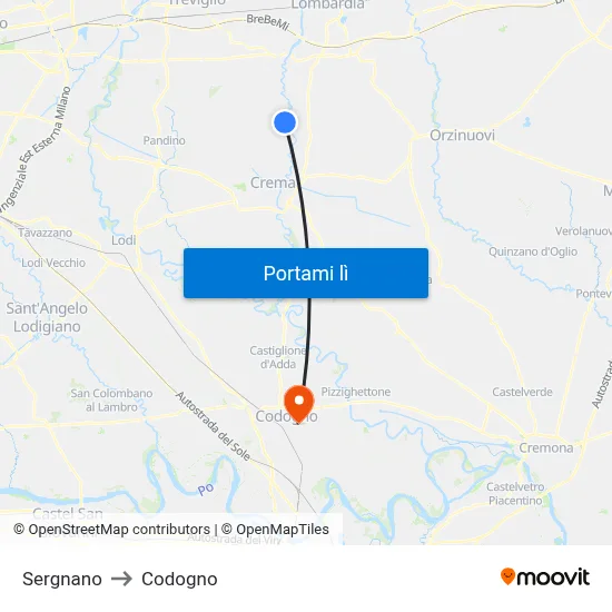 Sergnano to Codogno map