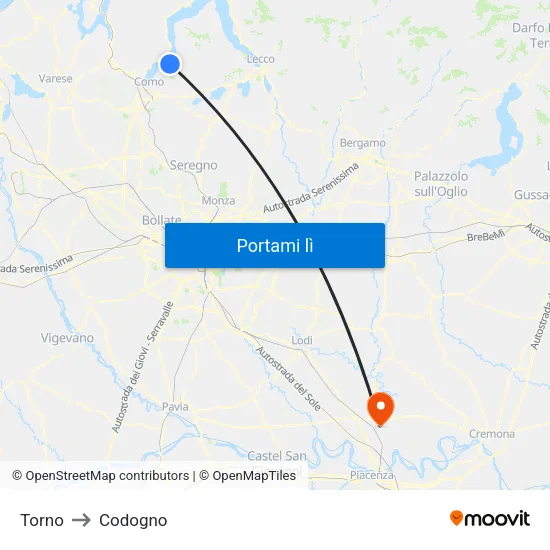 Torno to Codogno map