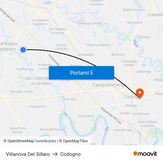Villanova Del Sillaro to Codogno map
