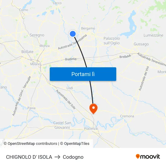 CHIGNOLO D' ISOLA to Codogno map