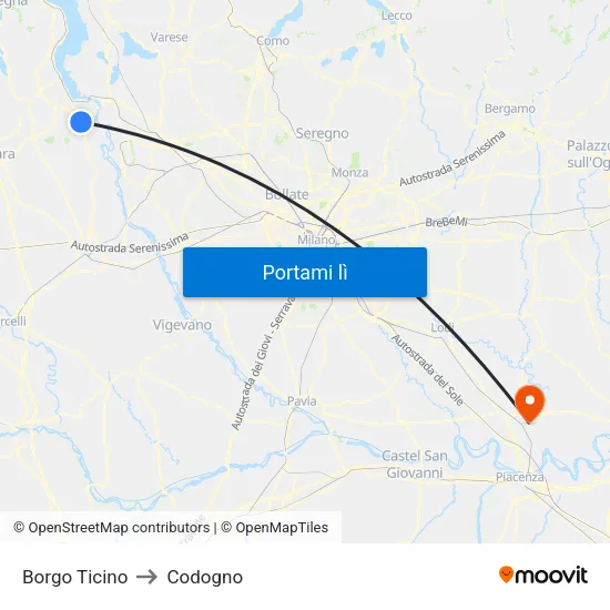 Borgo Ticino to Codogno map
