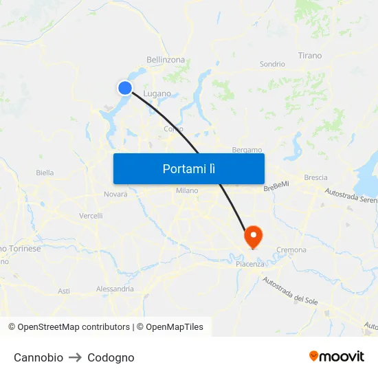 Cannobio to Codogno map