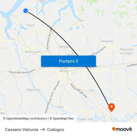 Cassano Valcuvia to Codogno map